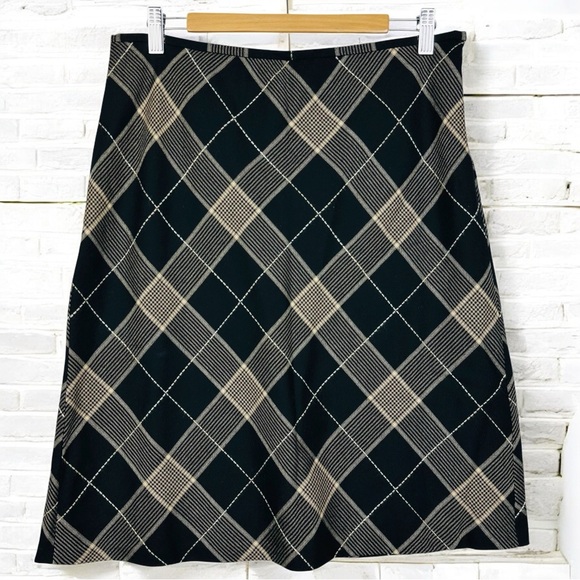 Ann Taylor LOFT Y2K Plaid Wool A Lined Lightweight Cottagecore Skirt Black Tan - Picture 3 of 10